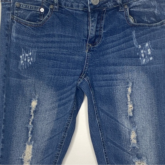 Indigo Rein Juniors Distressed Jeans 9 Blue Tapered Ankle Straight Skinny Leg - Picture 5 of 13